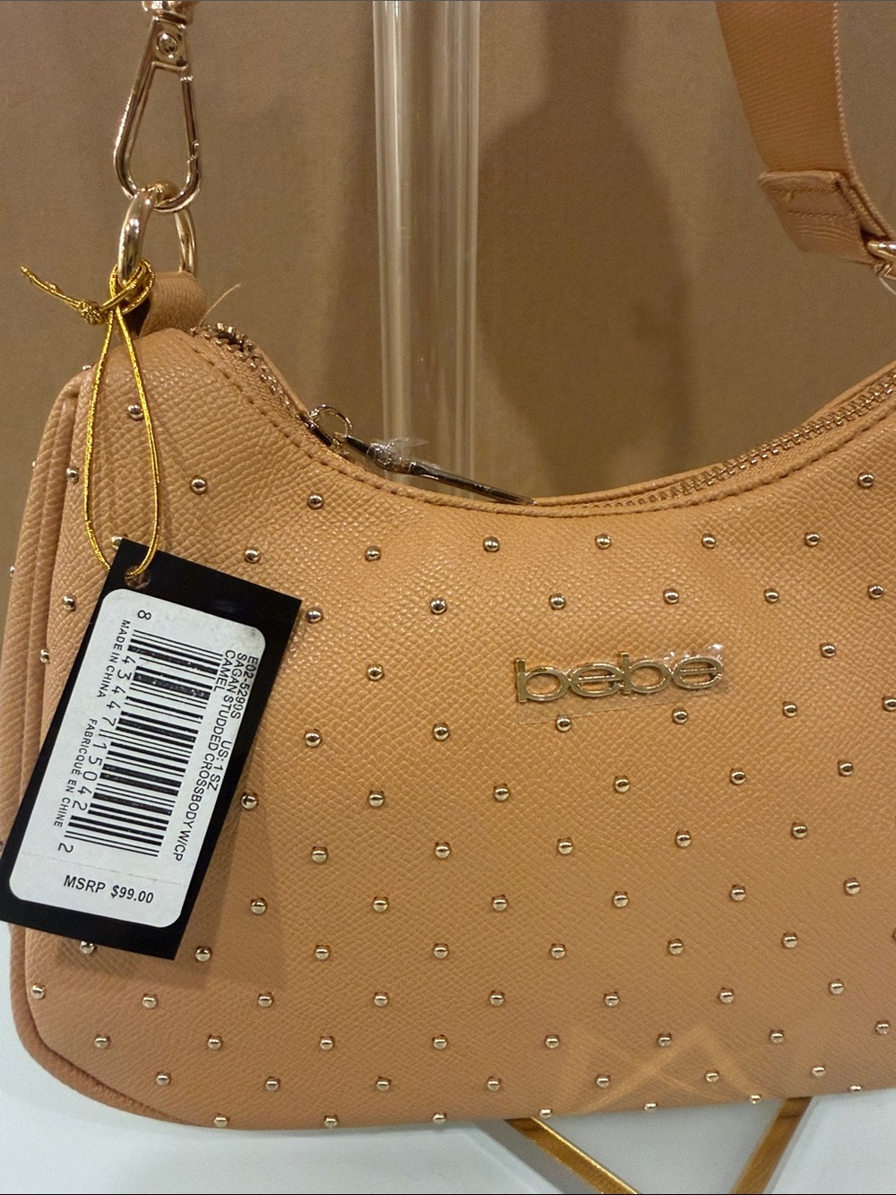 bebe Mustard-Tan Studded Shoulder Bag - Picture 8 of 8